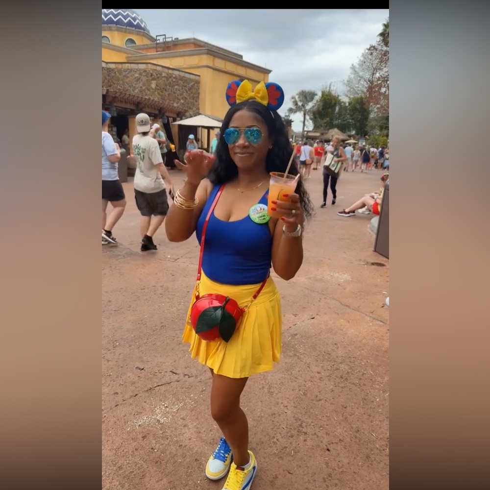 Snow White Epcot outfit with Red Apple Crossbody and matching ears